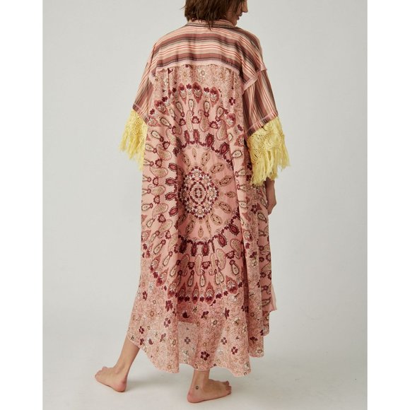 FREE PEOPLE Watching Waves Maxi Shirt / Mauve Combo - Picture 7 of 9